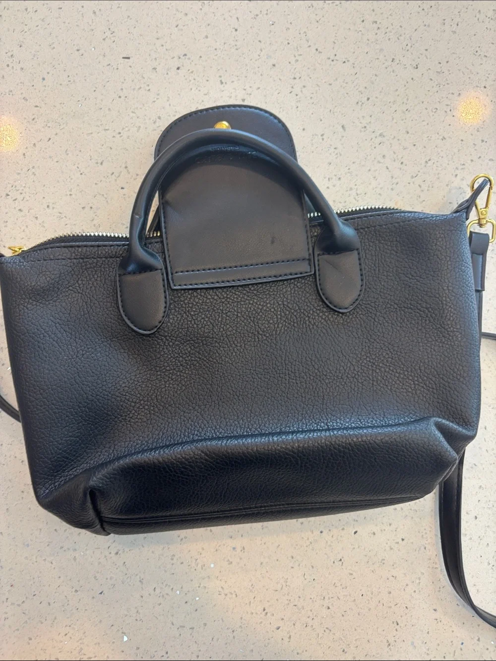 Black Pebble-Texture Top-Handle Tote